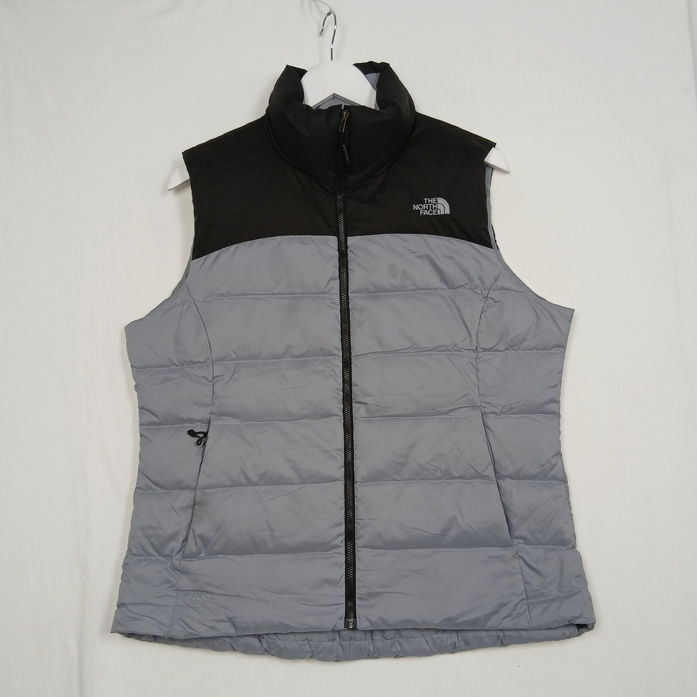 The North Face 700 Down Puffer Vest Womens Large Grey Black Full Zip Gilet, L